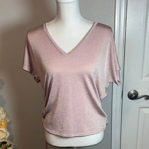 Express Shimmering Pink V-Neck Tee